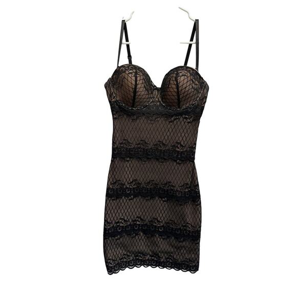 SKINNYGIRL Shapewear by Bethenney Frankel Lace Full Slip Dress Sz M Nude Black - Picture 1 of 12